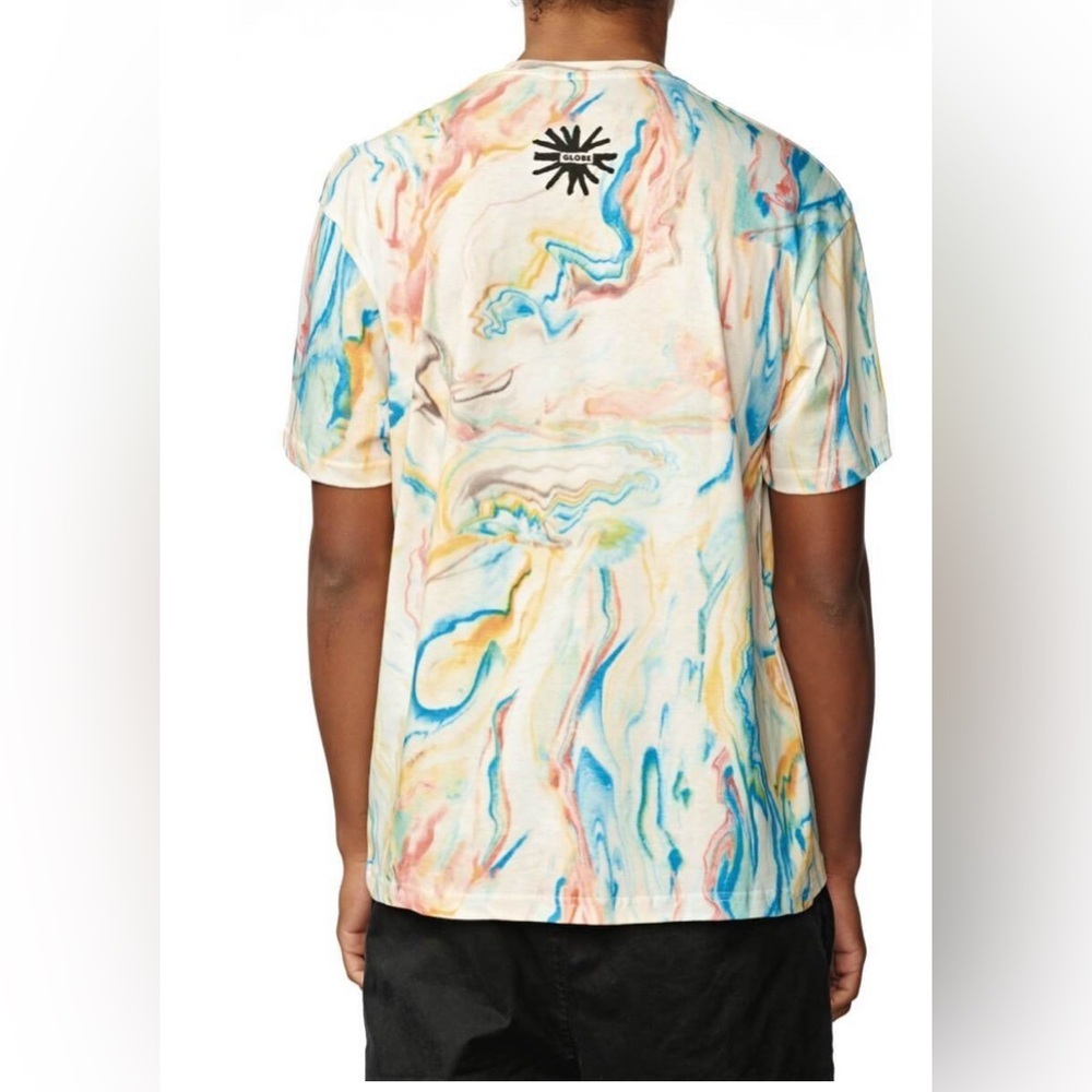 Globe White and Blue Short Sleeve Tee Artistic Design